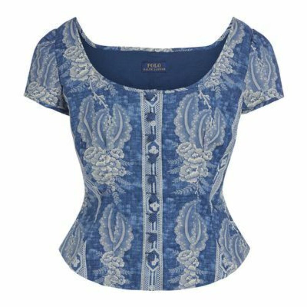 Polo by Ralph Lauren Blue Floral Scoop Neck Blouse Size 12